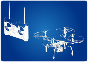 3d model of quadcopter and radio remote control