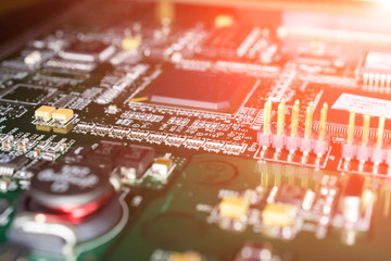 Printed Circuit board from a computer in black with green lines