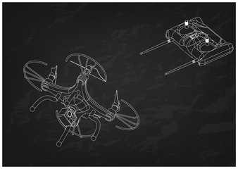3d model of quadcopter and radio remote control