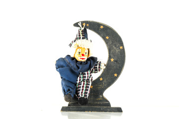 Pierrot toy doll on white background