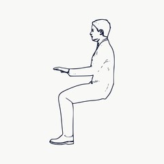 An illustration of man in sitting pose. Man working on laptop. Web icon for application