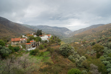 Fototapeta na wymiar Hania, Crete - 09 27 2018: peninsula of Elafonissi. A small old village on a hill, in the west coast road
