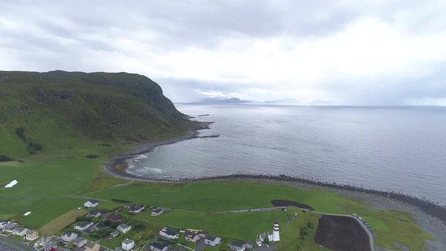 Lush coastline in Europe, wide aerial