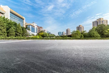 Panoramic skyline and modern business office buildings with empty road,empty concrete square floor