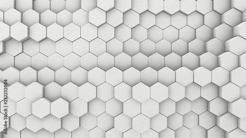 Wall mural abstract hexagon geometric texture. white surface illustration. light bright and clean hexagonal gri