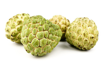 Sugar apple, custard apple, Annona, sweetsop (Cherimoya) isolate on white background. Fruit Properties Lower Cholesterol Levels concept