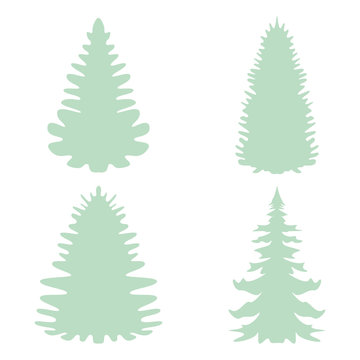 Setof Silhouettes of fir-trees in vector format.Vector illustration. Christmas trees.