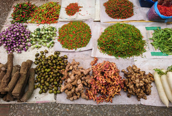 Hot peppers, ginger, etc. - Luang Prabang Laos Morning Market