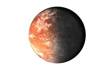 Half planet Mercury with half Mars planet of solar system isolated on white background. Death of the planet. Elements of this image were furnished by NASA. For any purprose use.