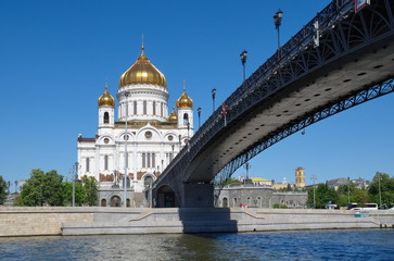 Summer view of the Cathedral of Christ the Saviour and Patriarchal bridge, Moscow, Russia