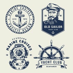 Vintage monochrome sea and marine labels