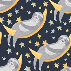 Acrylic prints Sleeping animals Seamless pattern with sloths in flat style.