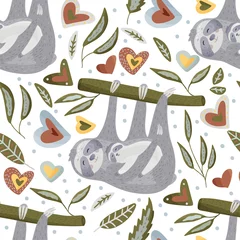 Wallpaper murals Sloths Seamless pattern with sloths in flat style.