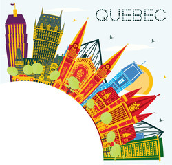 Quebec Canada City Skyline with Color Buildings, Blue Sky and Copy Space.