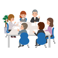 会議をする　男女　ビジネスマン　ビジネスウーマン　イラスト