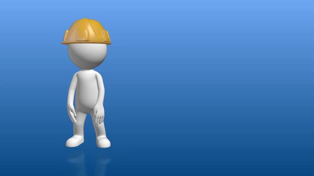 3D Human character with constructor hat pointing to empty placeholder