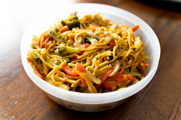 Spicy Thai Noodles with vegetables ready to eat