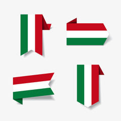 Hungarian flag stickers and labels. Vector illustration.