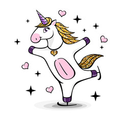Vector illustration of fantasy skating unicorn. Cartoon style design