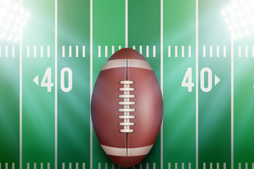 Background of American football stadium with ball in the spotlight. Editable Vector Illustration.