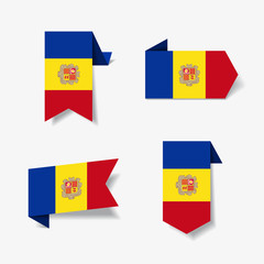 Andorran flag stickers and labels. Vector illustration.
