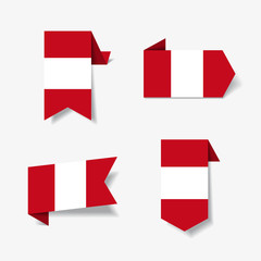 Peruvian flag stickers and labels. Vector illustration.