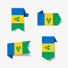 Saint Vincent and the Grenadines flag stickers and labels. Vector illustration.