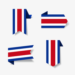 Costa Rican flag stickers and labels. Vector illustration.