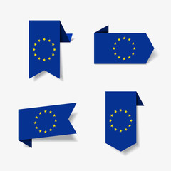 European Union flag stickers and labels. Vector illustration.