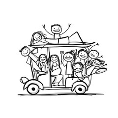 Tuk-tuk with company of friends goes to surfing