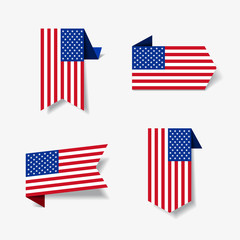 American flag stickers and labels. Vector illustration.