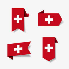 Swiss flag stickers and labels. Vector illustration.