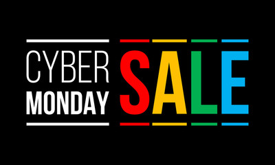 cyber monday sale, white and colorful vector text on black background