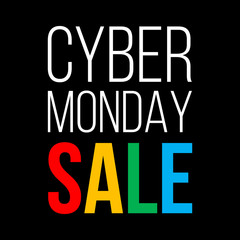 cyber monday sale, white and colorful vector text on black background