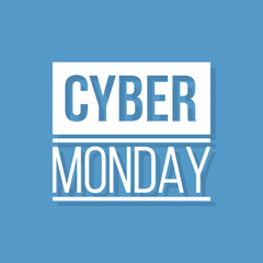 cyber monday, white vector stencil on blue background