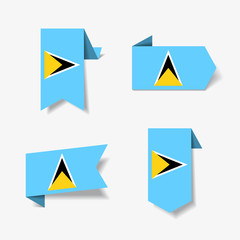 Saint Lucia flag stickers and labels. Vector illustration.