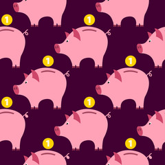 Piggy Bank Seamless Pattern. Can be used for wallpaper, pattern fills, web page background, surface textures.