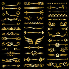 Collection of 39 hand drawn gold borders. Vector design elements for your cute design.