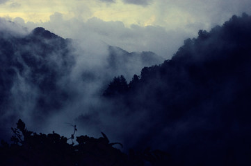 Montaña con niebla
