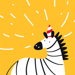 Cute zebra wearing a party hat in a cartoon style vector © Rawpixel.com