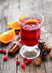 Glass of hot mulled wine