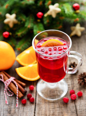 Glass of hot mulled wine