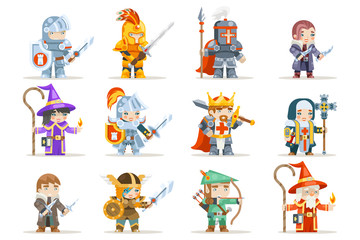 Fantasy set rpg game heroes character vector icons flat design vector illustration - obrazy, fototapety, plakaty