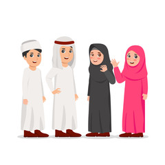 Group of Arabian Boy And Girl Cartoon Vector Illustration