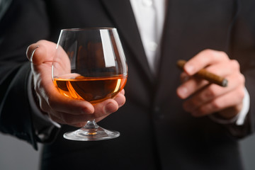 Closeup on glass of whisky