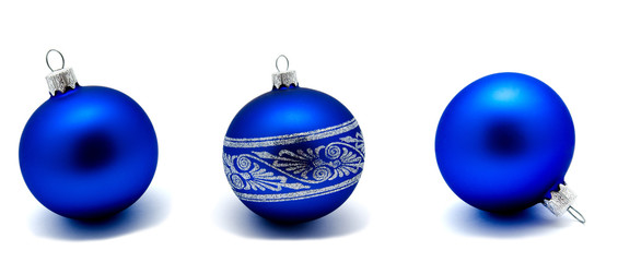Collection of photos christmas decoration blue balsl isolated