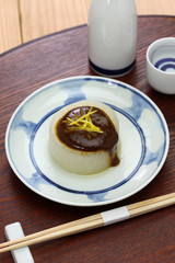 furofuki daikon, simmered japanese radish served with miso sauce, vegetarian cuisine