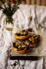 bruschetta with wild Mushroom .style vintage