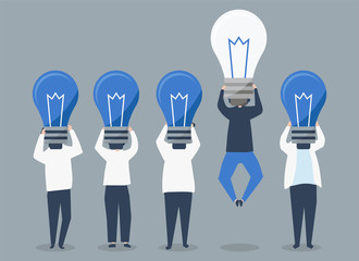 Person with a light bulb head standing out illustration