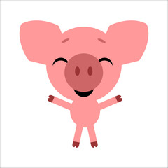 Symbol of the New Year 2019. Happy piggy. Cute cartoon character. White background. Flat design. Vector illustration.
